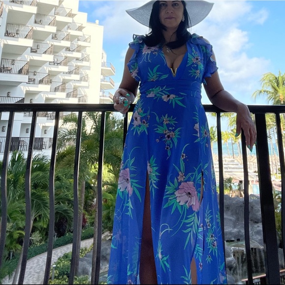 Blue ruffled floral dress/cover up - Picture 4 of 8